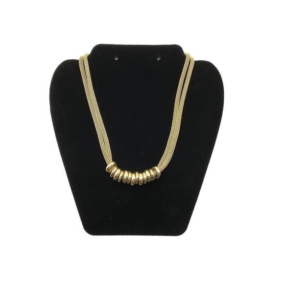 Mesh Chain With Gold Rings Double Strand Statement Necklace - Picture 8 of 9